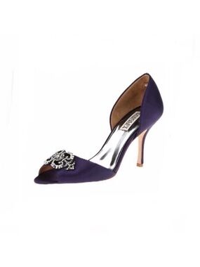Badgley Mischka crystal embellished peep toe slip on purple formal heels size 10